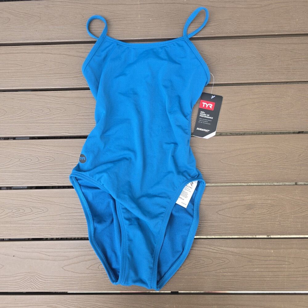TYR Durafast Youth Girl's Teal Cutoutfit 1 Pc Swimsuit SZ 26 New